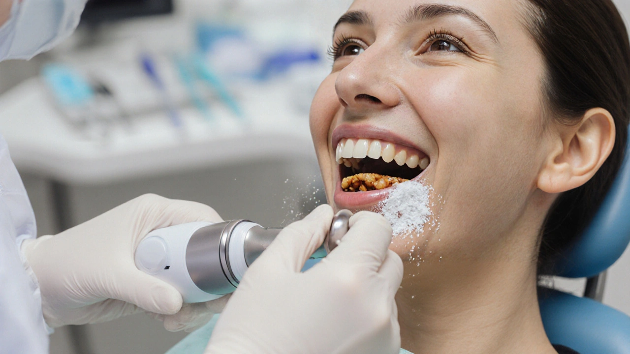 Dentistka čistí zuby ultrazvukovým zařízením