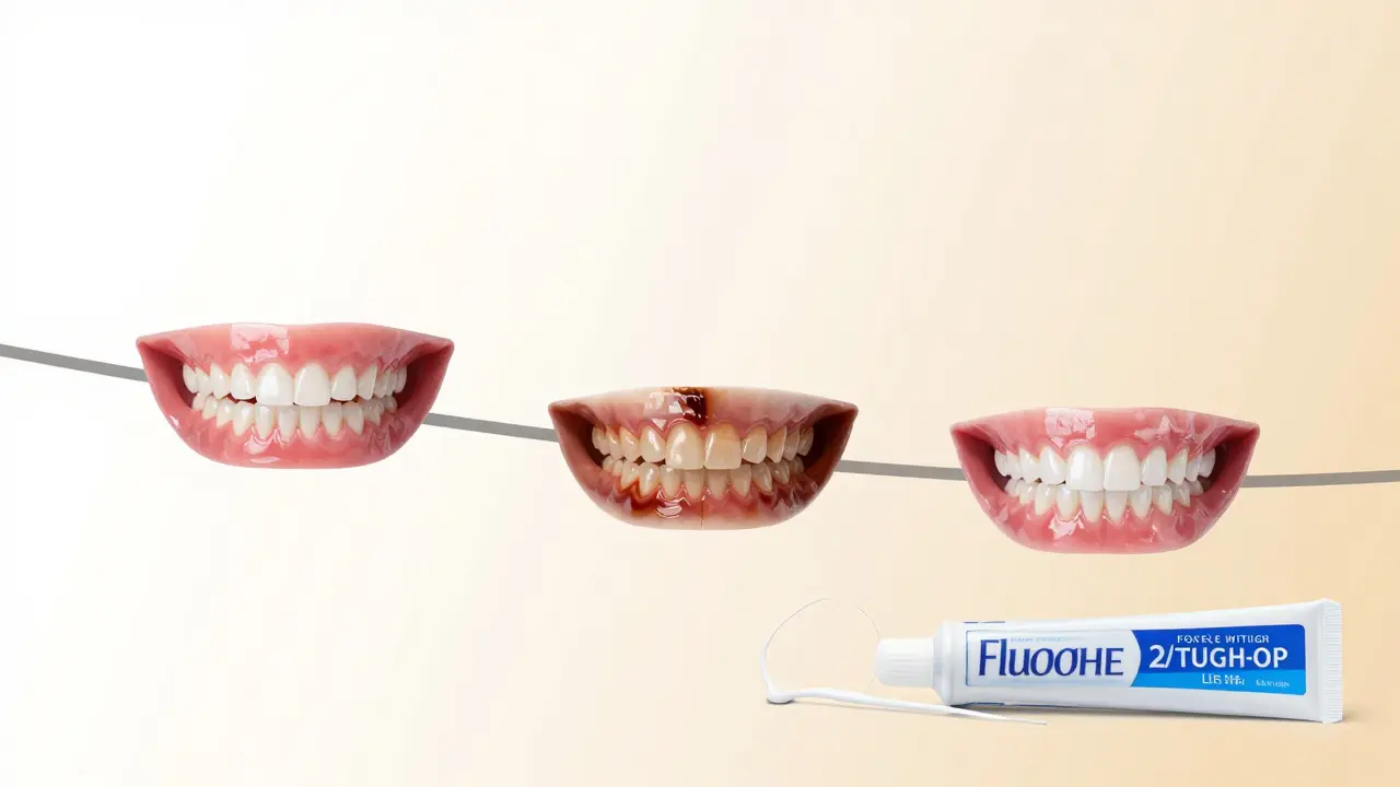 Časová řada zachycující udržování bělosti zubů po bělení.
