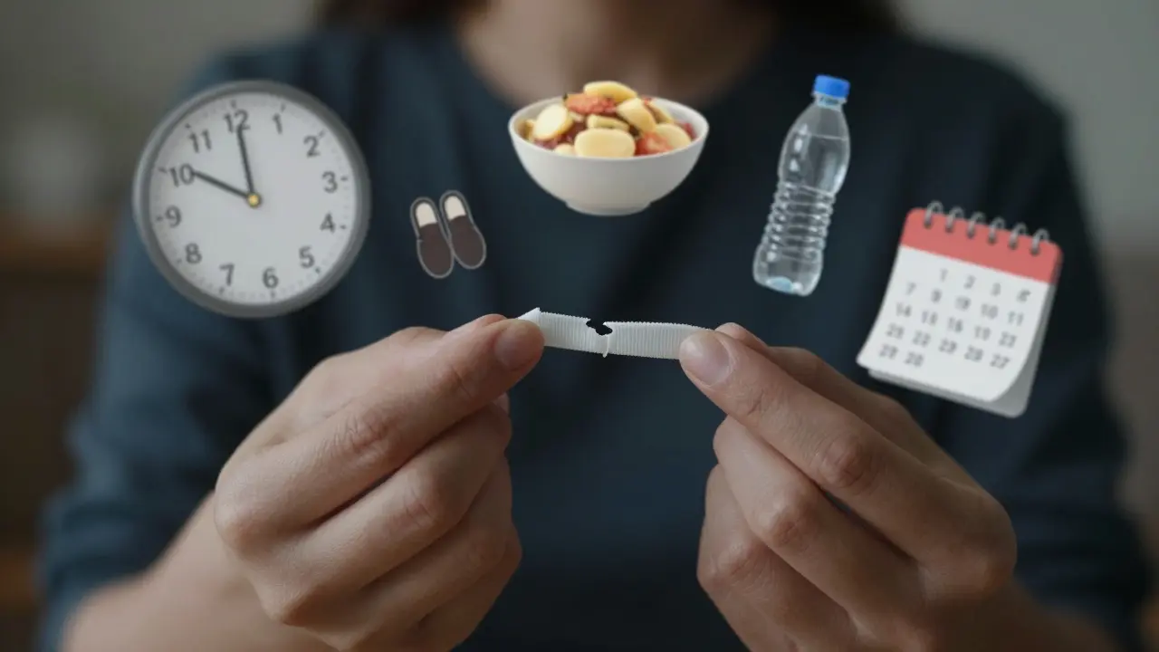 Zlomená gumička s vize důsledků zapomnění na léčbu.