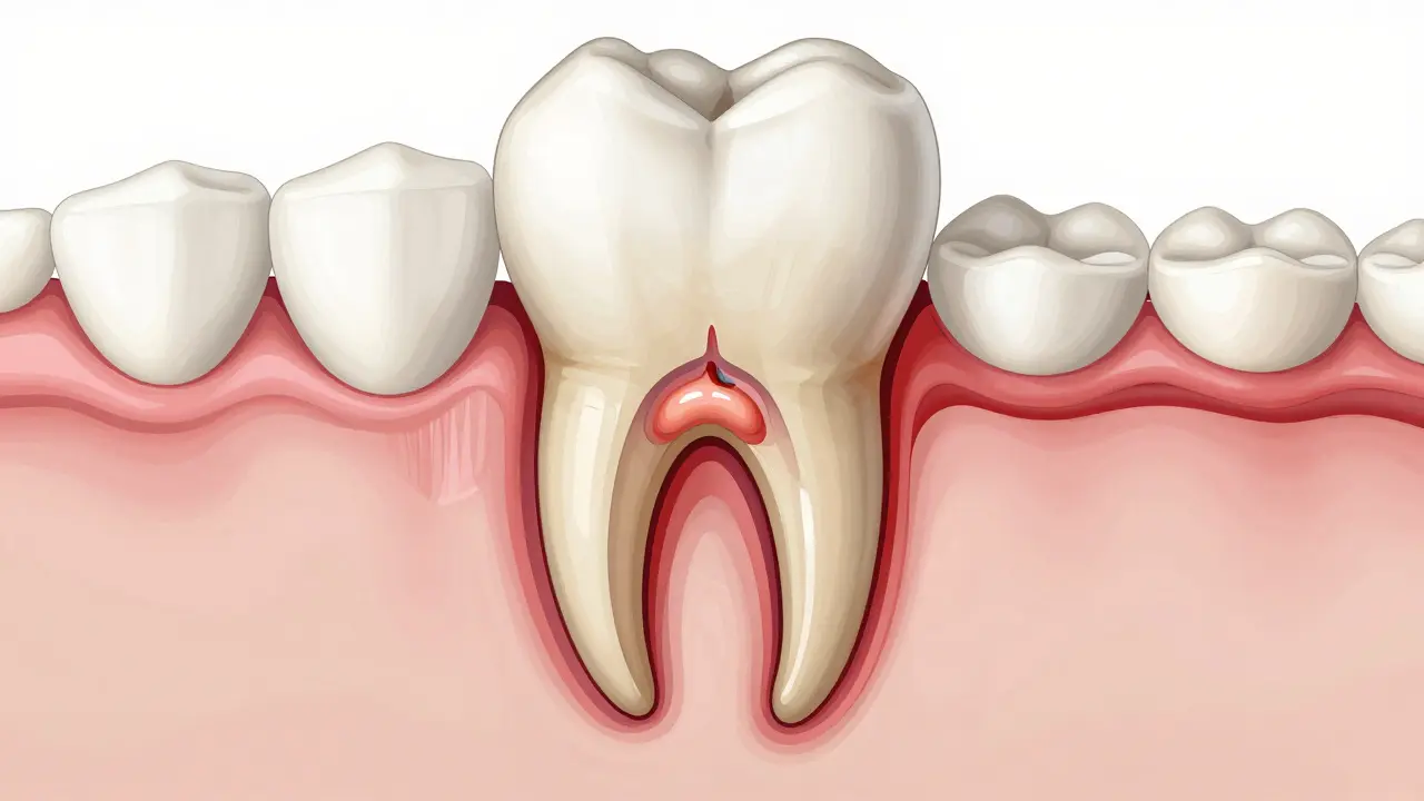 Zubní lékař vyšetřuje zanícené dásně pacienta