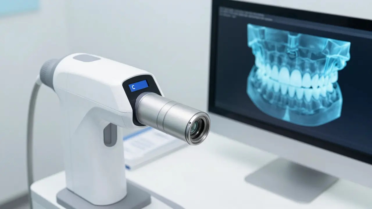 Digitální 3D model čelistí na monitoru v moderní zubní ordinaci