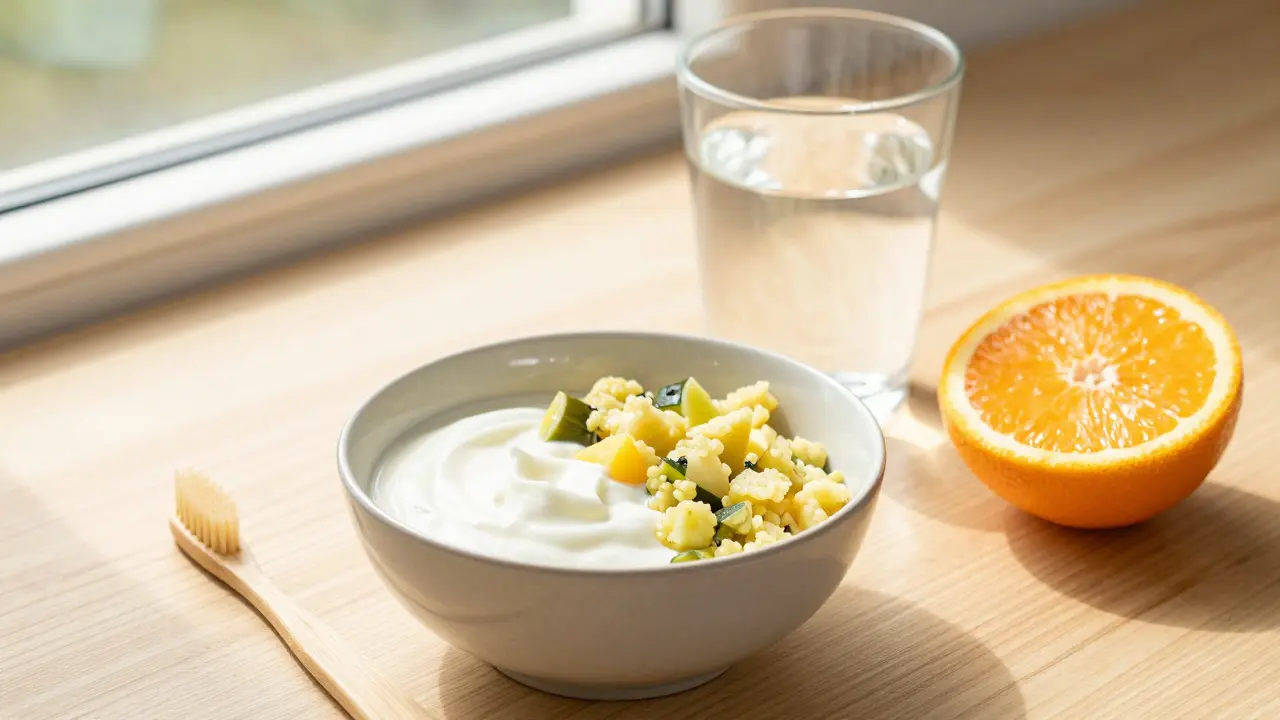 Měkká strava a jemný kartáček pro podporu hojení po vytržení zuba.