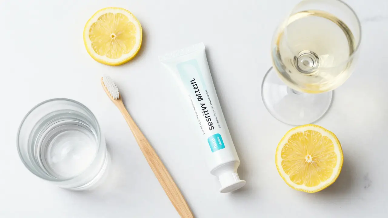 Sada pro péči o citlivé zuby zahrnující měkký kartáček a speciální zubní pastu.