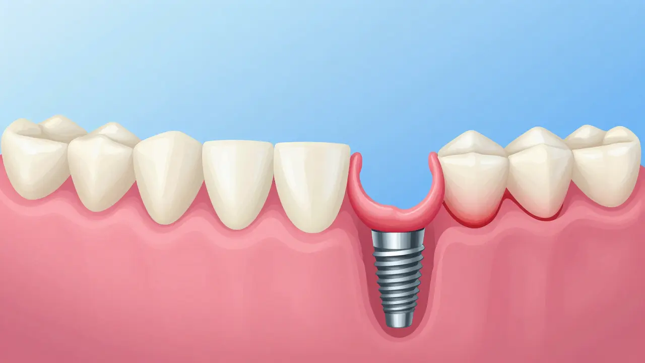 Ilustrace zdraví dásní kolem implantátu