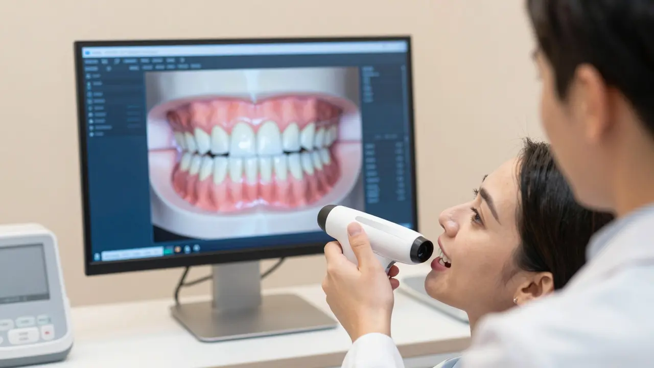 Ortodontista používá digitální skener pro diagnostiku zubů