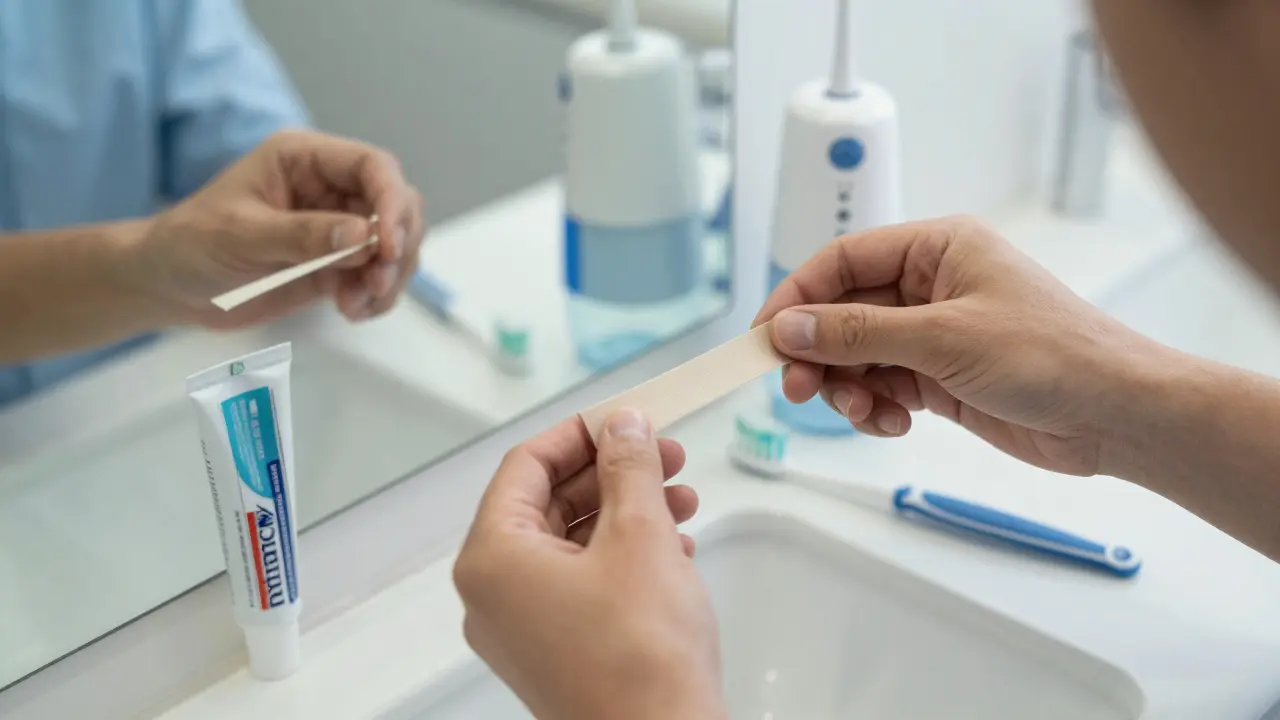 Ruce nasazující novou gumičku na rovnátka s důrazem na hygienu