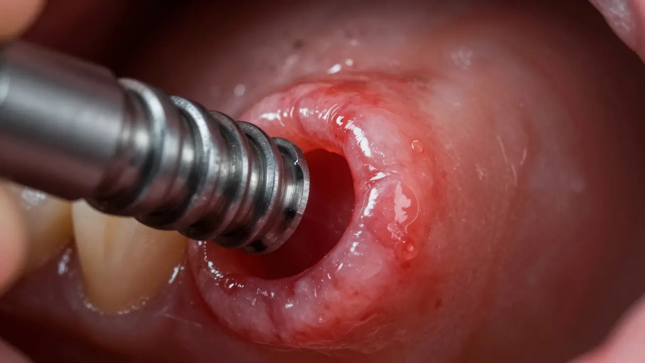 Zánětlivé a krvácející dásně kolem zubního implantátu
