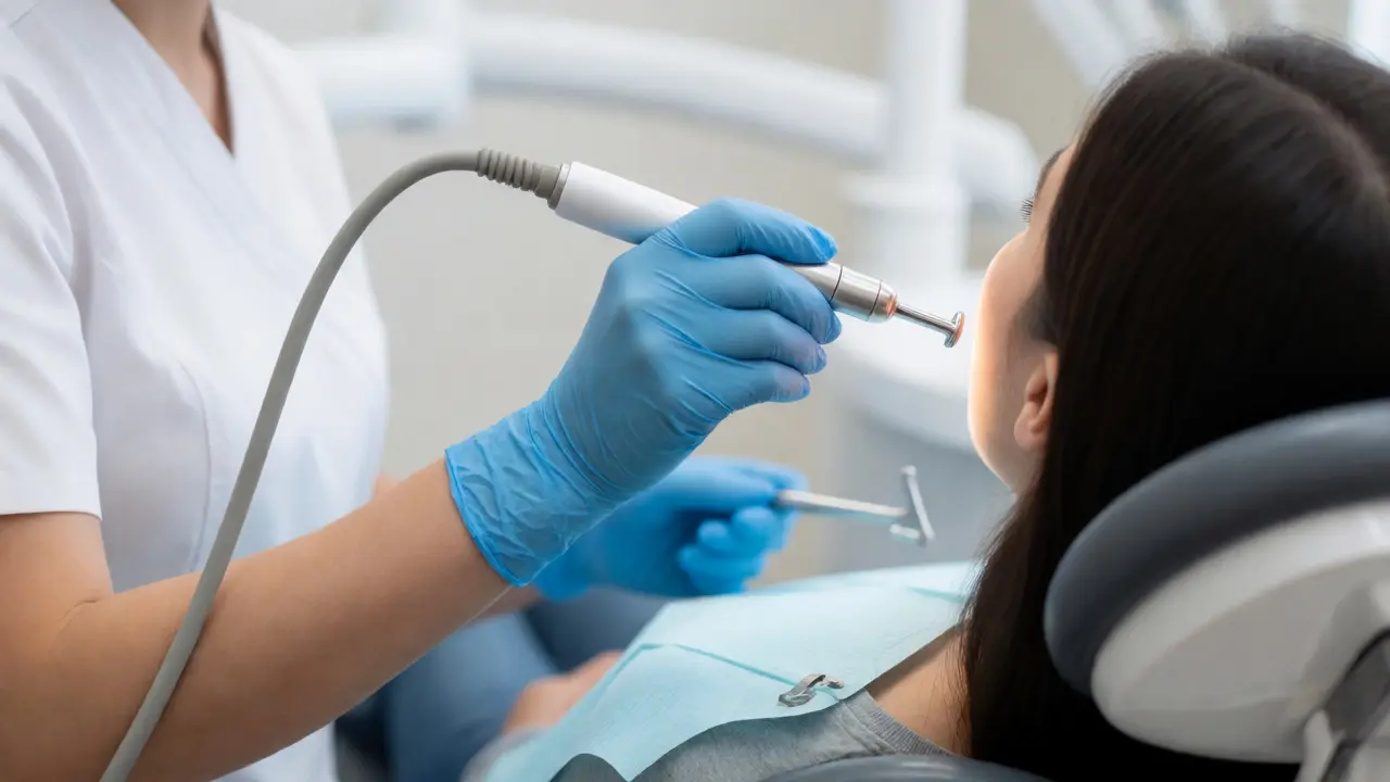 Dentální hygienista používá ultrazvukový přístroj