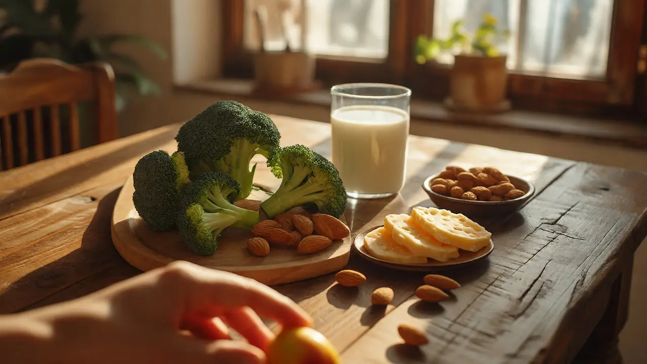 Zdravé potraviny bohaté na vápník a vitamíny pro posílení zubů.