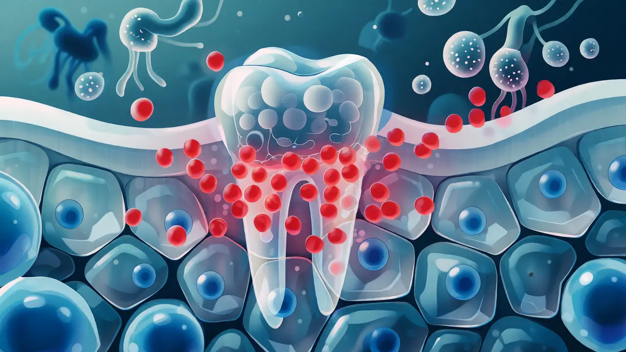 Ilustrace procesu demineralizace a remineralizace skloviny pod mikroskopem.